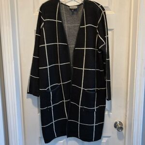 Allison Brittney Black and White Windowpane Cardigan XL